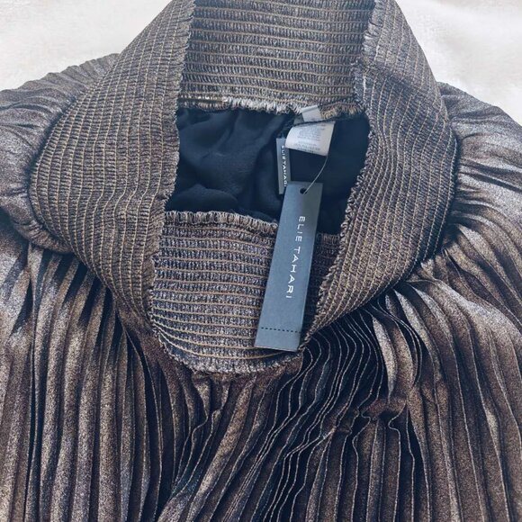 NWT ELIE TAHARI Tarnished Gold Pleated Midi Skirt Asymmetric - Picture 5 of 5